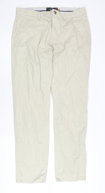 Next Men's Beige 32R Straight Fit Chino Trousers with Belt