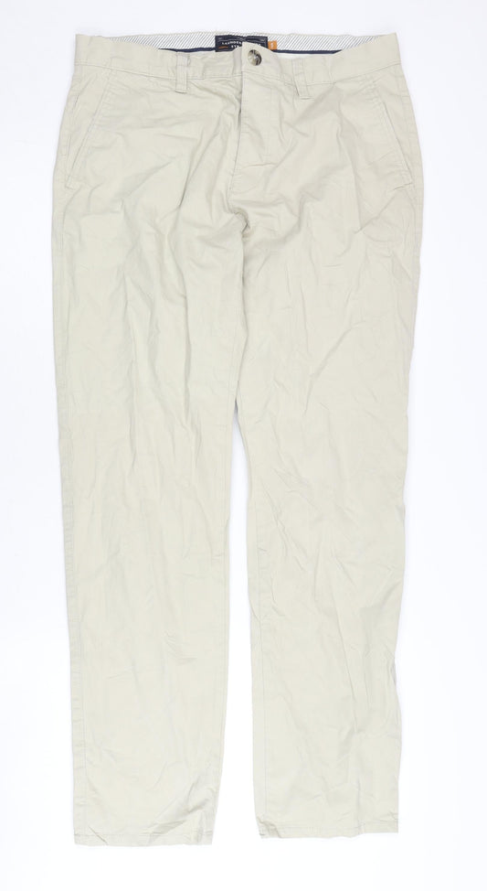 Next Men's Beige 32R Straight Fit Chino Trousers with Belt