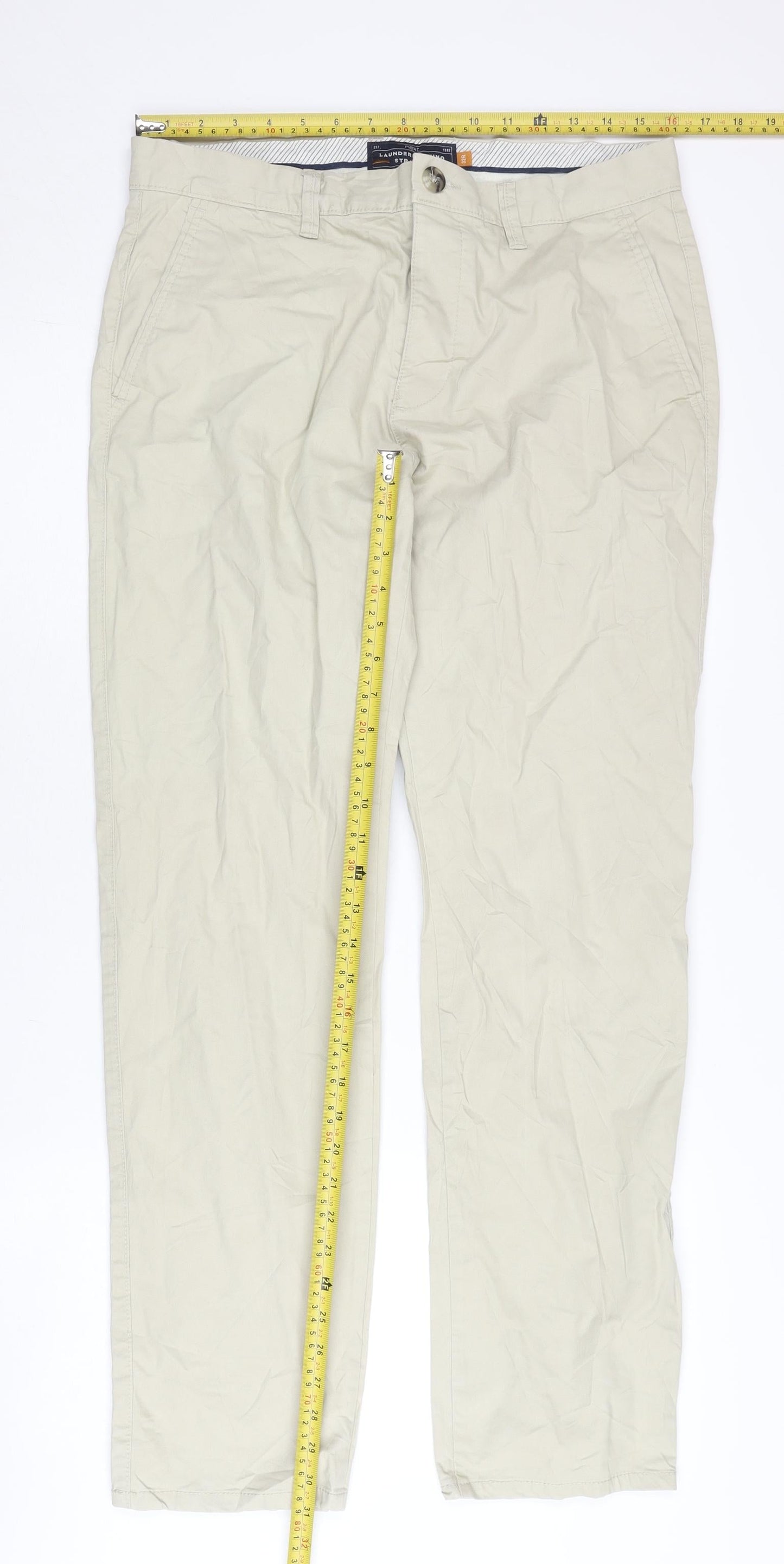 Next Men's Beige 32R Straight Fit Chino Trousers with Belt