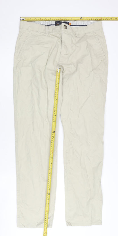 Next Men's Beige 32R Straight Fit Chino Trousers with Belt