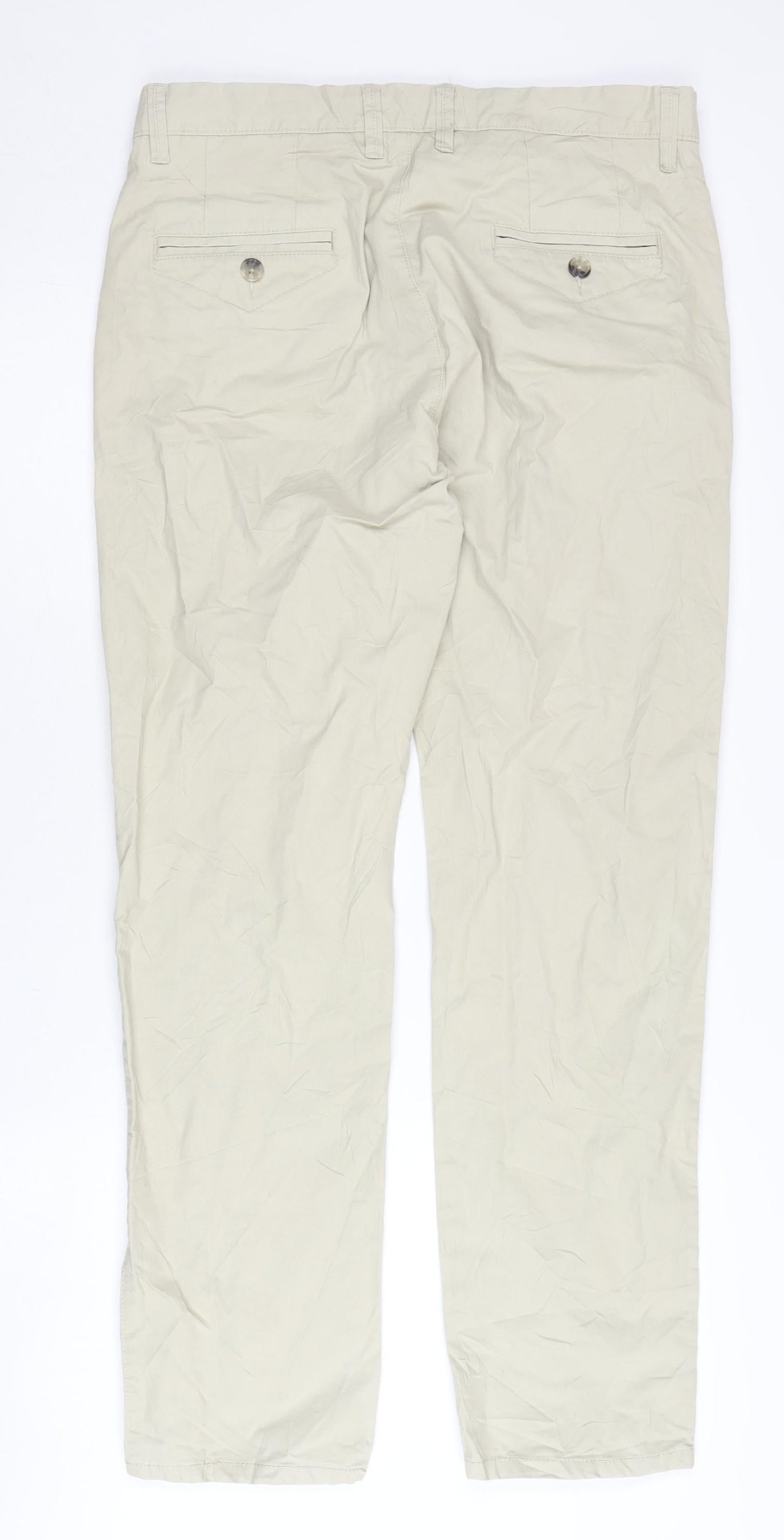 Next Men's Beige 32R Straight Fit Chino Trousers with Belt