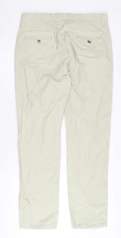 Next Men's Beige 32R Straight Fit Chino Trousers with Belt