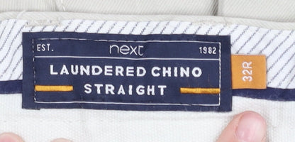 Next Men's Beige 32R Straight Fit Chino Trousers with Belt