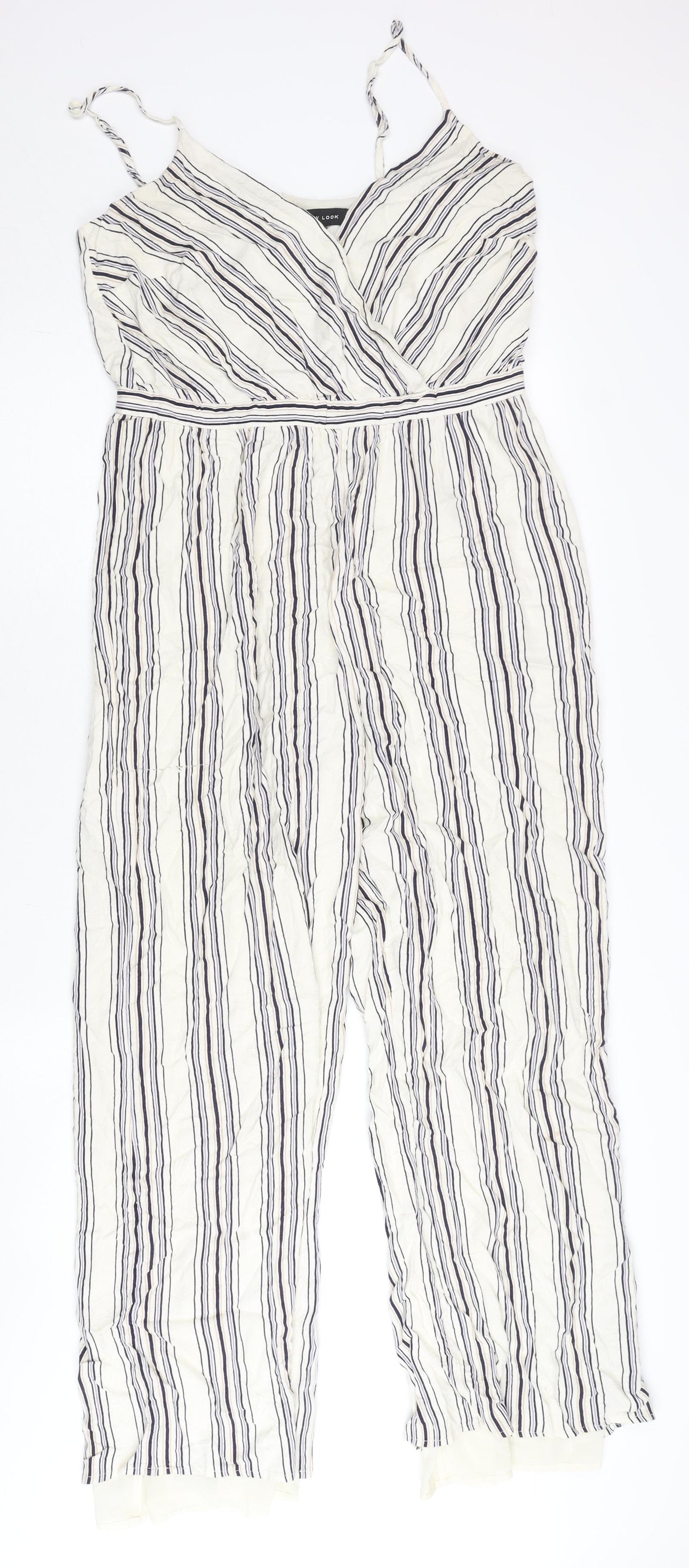 New Look Women’s White Striped Jumpsuit Size 12 Sleeveless Wide-Leg