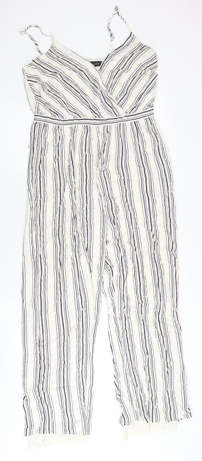 New Look Women’s White Striped Jumpsuit Size 12 Sleeveless Wide-Leg