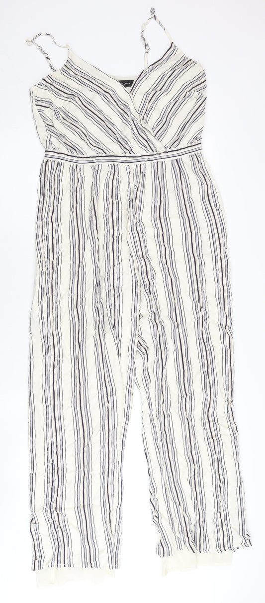 New Look Women’s White Striped Jumpsuit Size 12 Sleeveless Wide-Leg