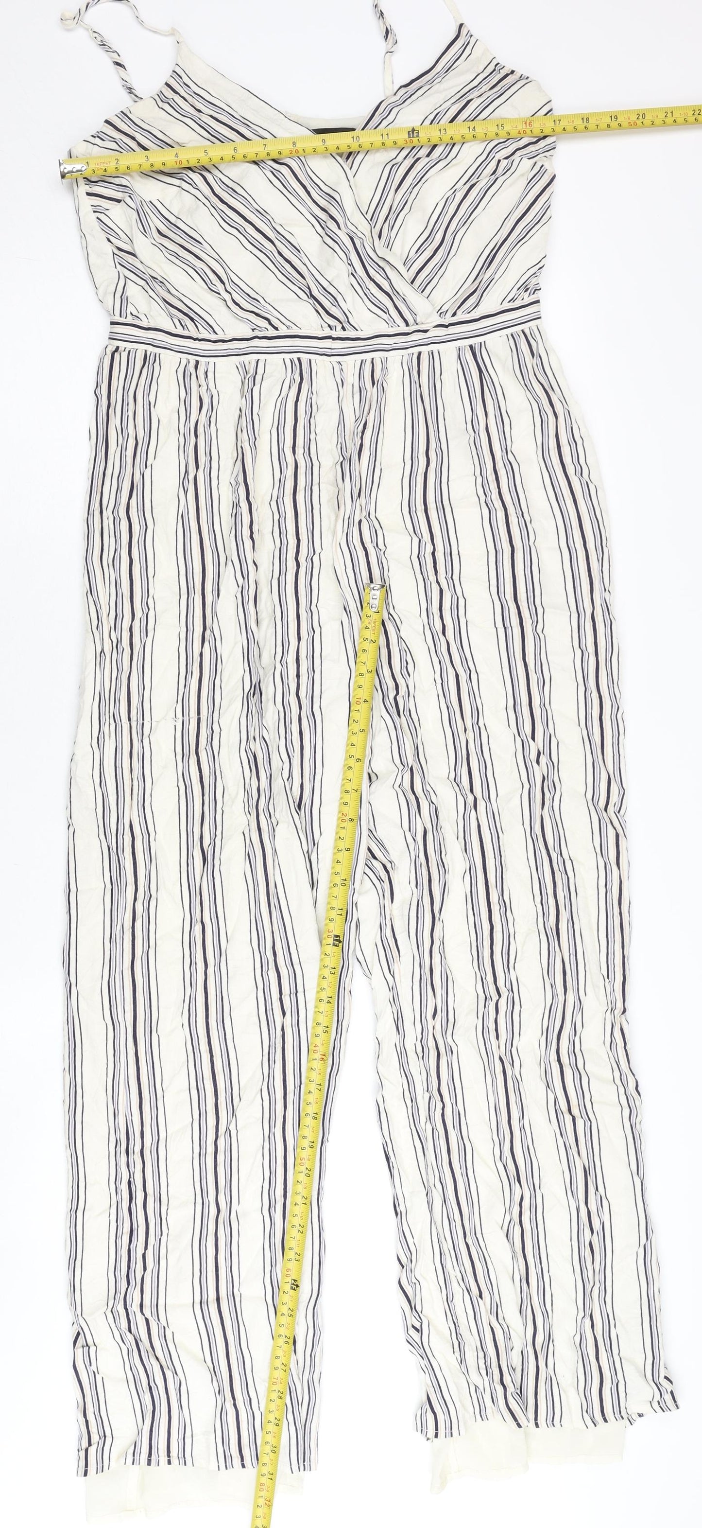 New Look Women’s White Striped Jumpsuit Size 12 Sleeveless Wide-Leg