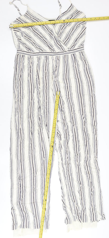 New Look Women’s White Striped Jumpsuit Size 12 Sleeveless Wide-Leg