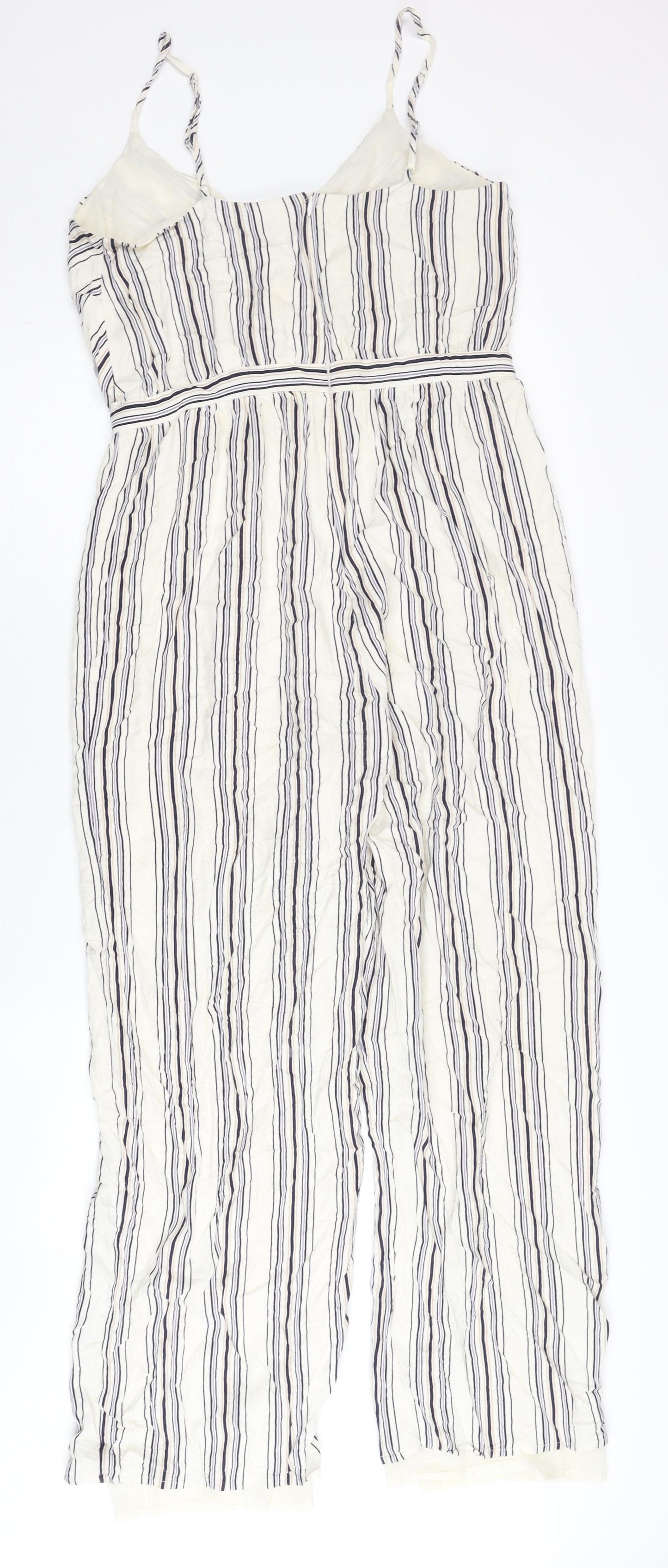 New Look Women’s White Striped Jumpsuit Size 12 Sleeveless Wide-Leg