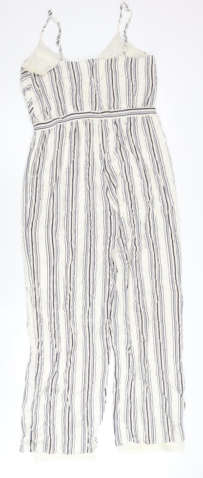 New Look Women’s White Striped Jumpsuit Size 12 Sleeveless Wide-Leg