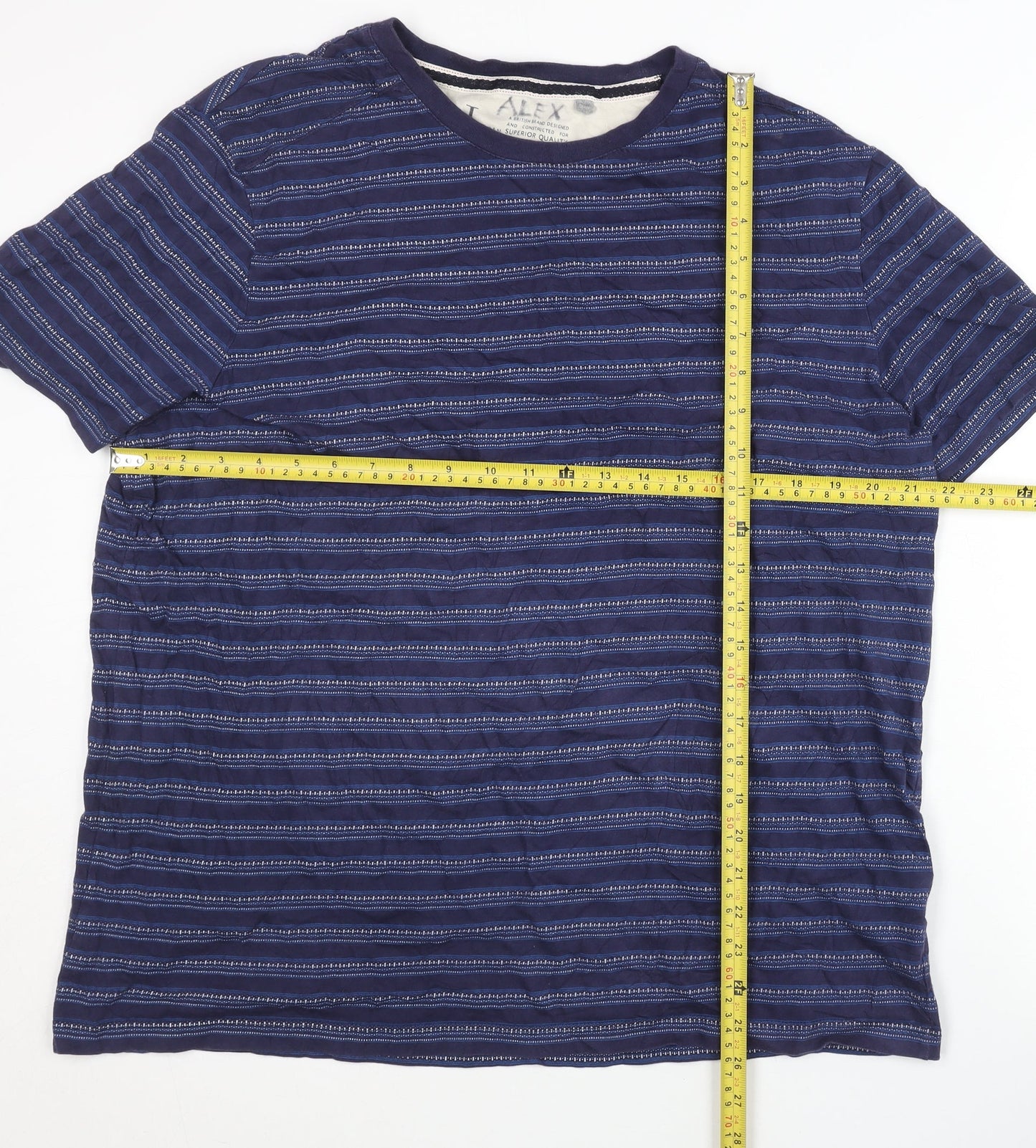 Jasper Conran Men’s Blue Striped Cotton Crew Neck T-Shirt XL