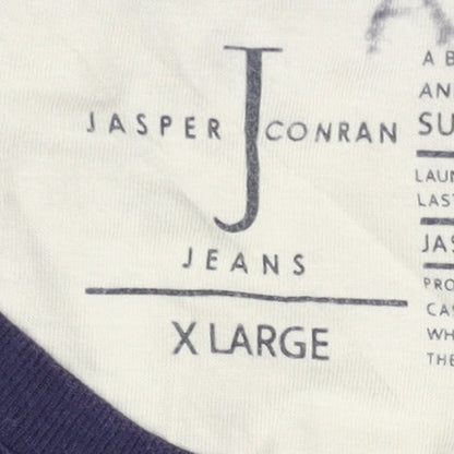 Jasper Conran Men’s Blue Striped Cotton Crew Neck T-Shirt XL