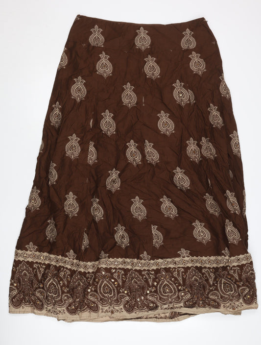 Long Tall Sally Women’s Brown Cotton A-Line Paisley Skirt Size 16