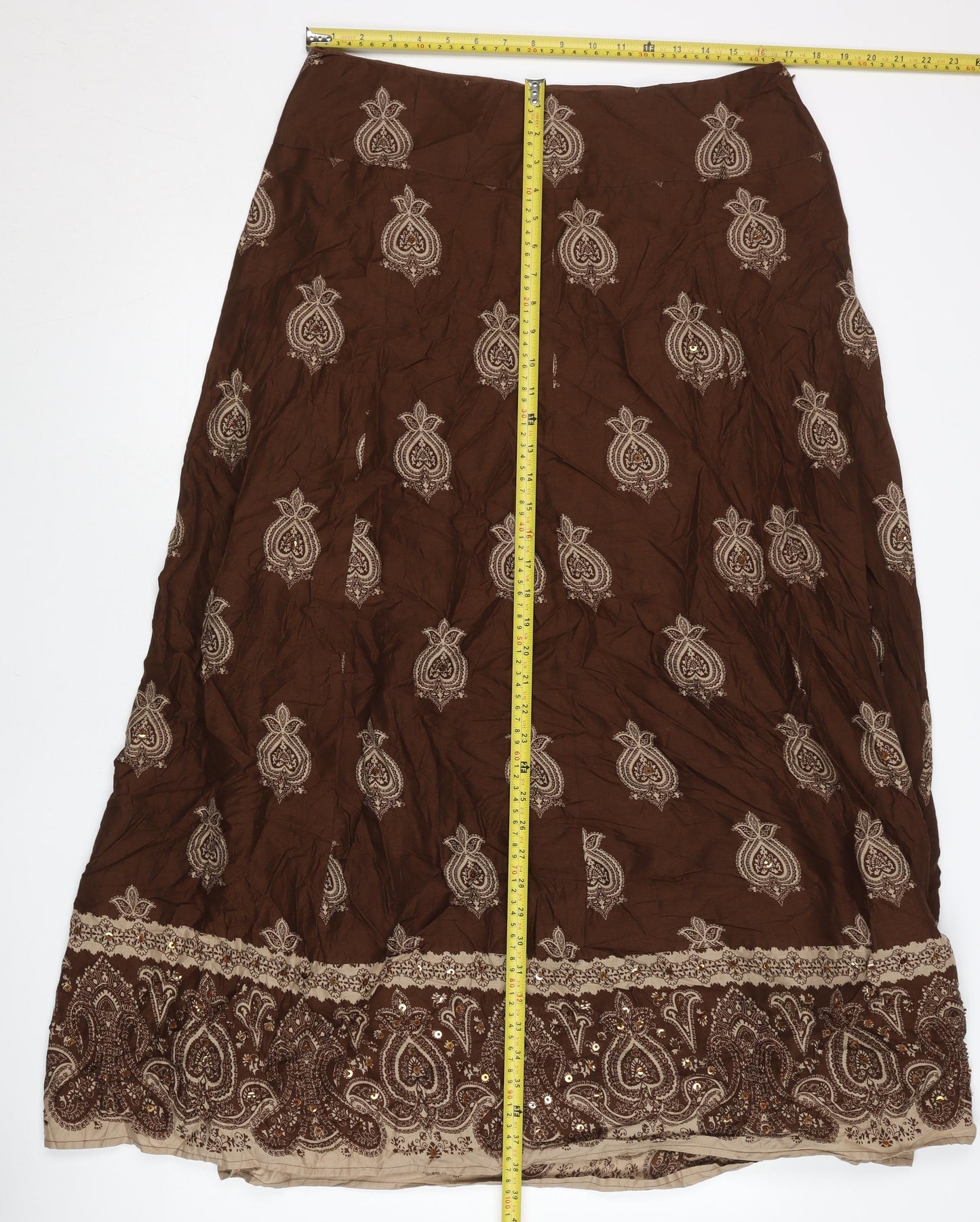 Long Tall Sally Women’s Brown Cotton A-Line Paisley Skirt Size 16