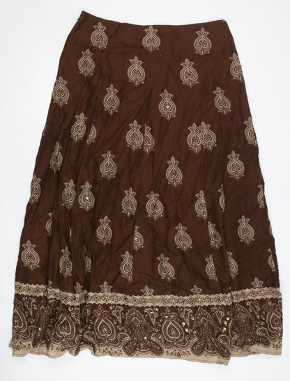 Long Tall Sally Women’s Brown Cotton A-Line Paisley Skirt Size 16