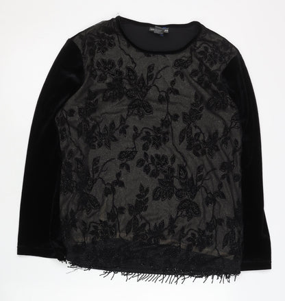 Notations Womens Black Velvet Floral Embroidered Cape L Party Evening