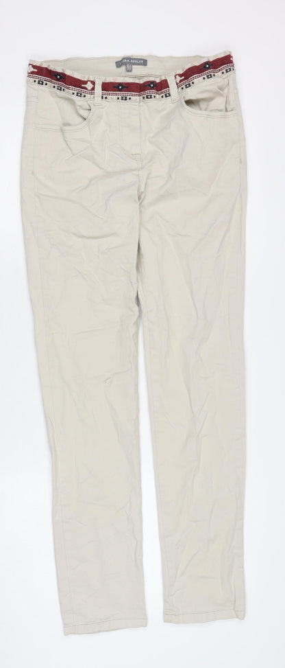 Laura Ashley Womens Beige Straight Jeans UK 10 Embroidered Trim