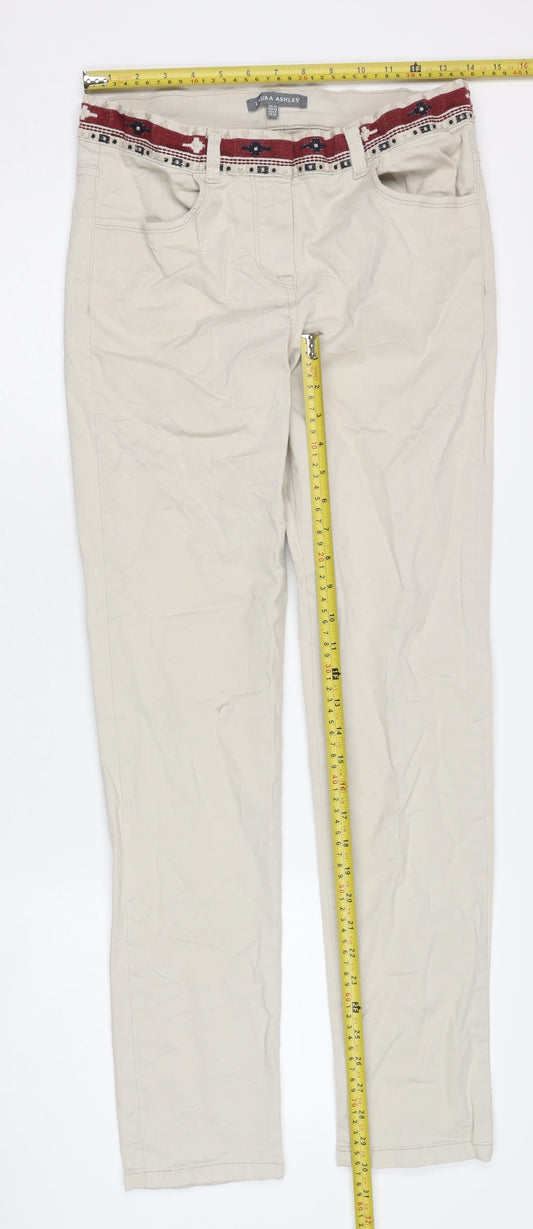 Laura Ashley Womens Beige Straight Jeans UK 10 Embroidered Trim