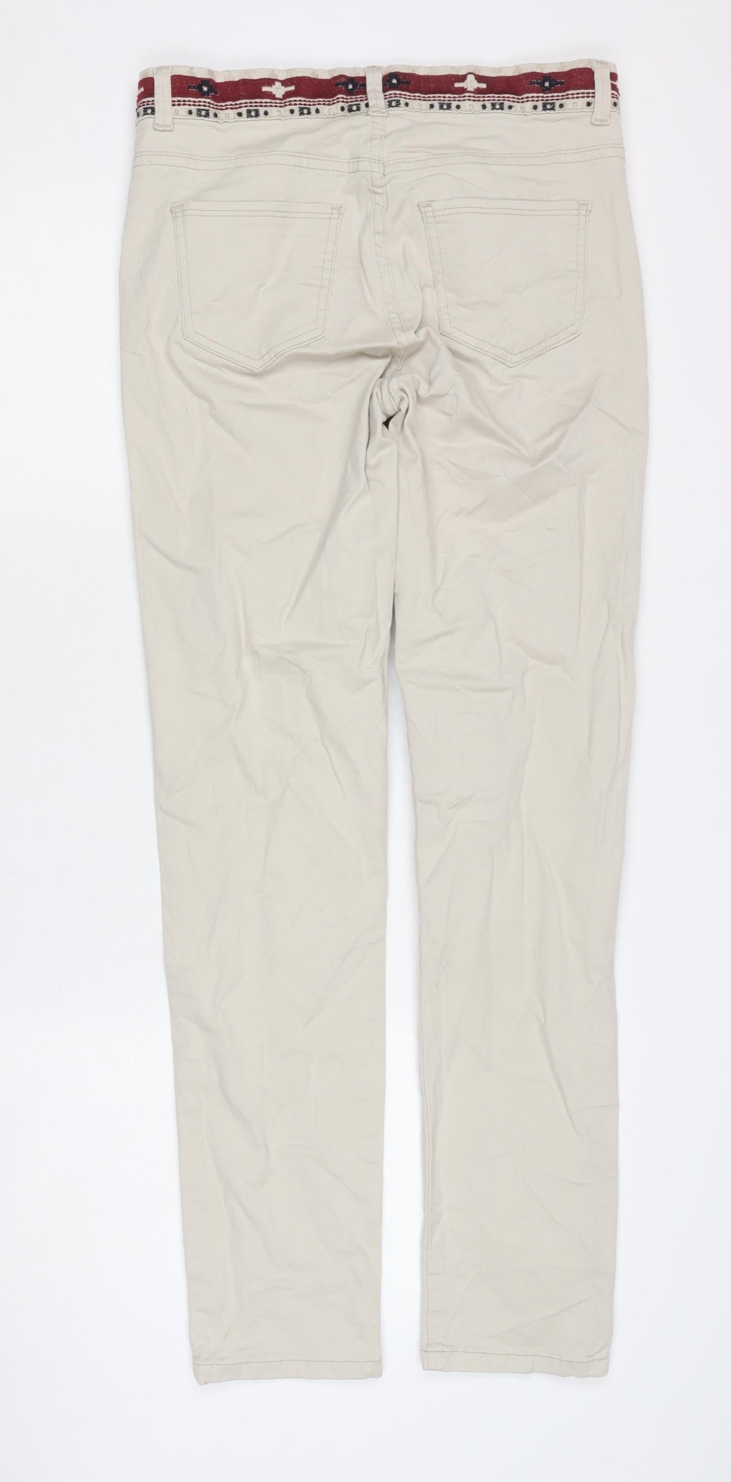 Laura Ashley Womens Beige Straight Jeans UK 10 Embroidered Trim