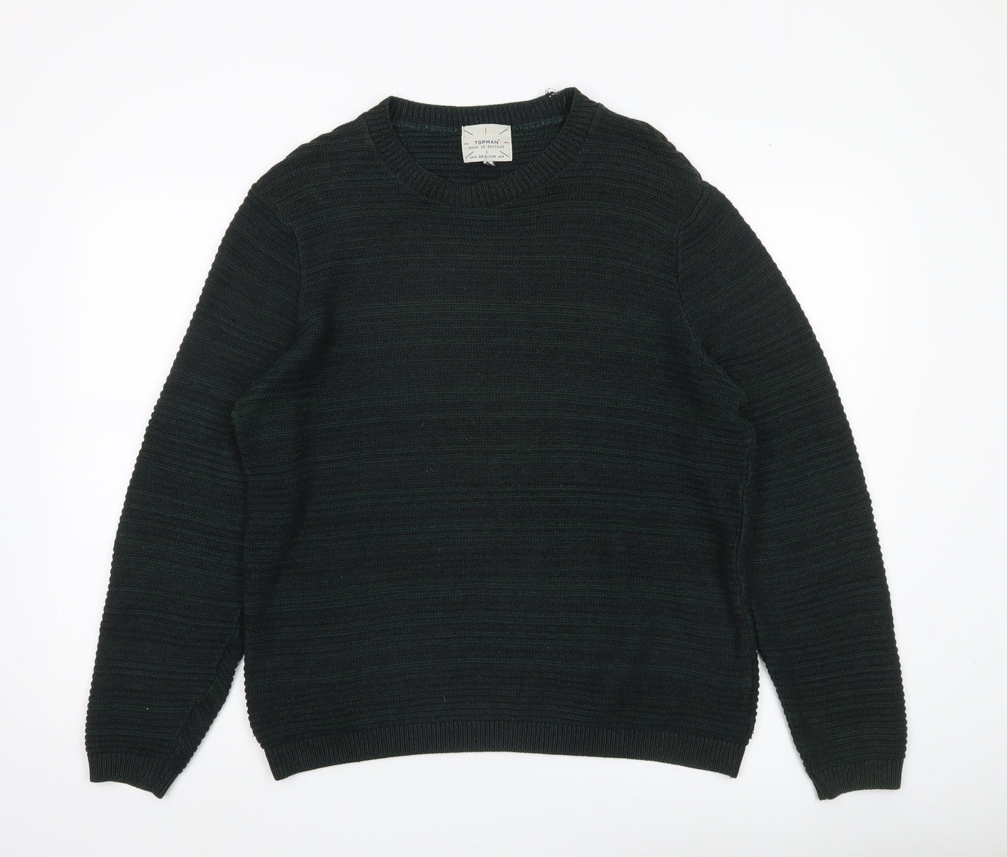 Topman Men’s Green Cotton Blend Pullover Jumper Size L Crew Neck