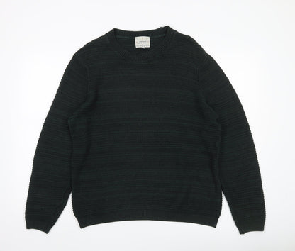 Topman Men’s Green Cotton Blend Pullover Jumper Size L Crew Neck