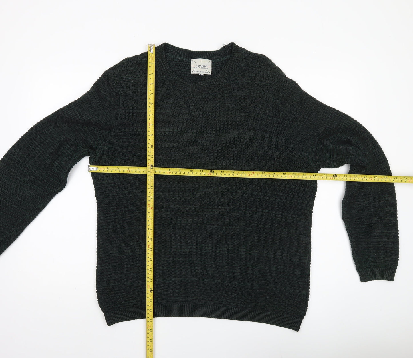 Topman Men’s Green Cotton Blend Pullover Jumper Size L Crew Neck