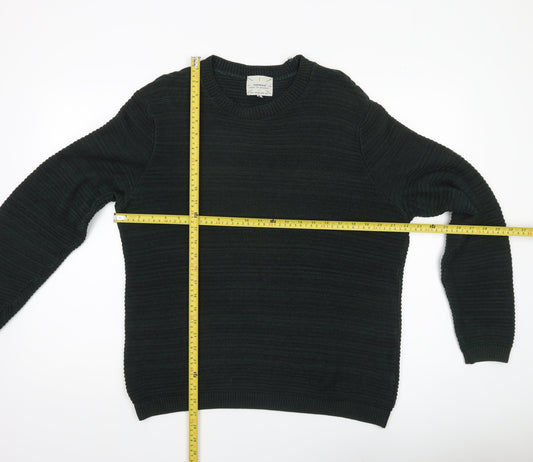 Topman Men’s Green Cotton Blend Pullover Jumper Size L Crew Neck