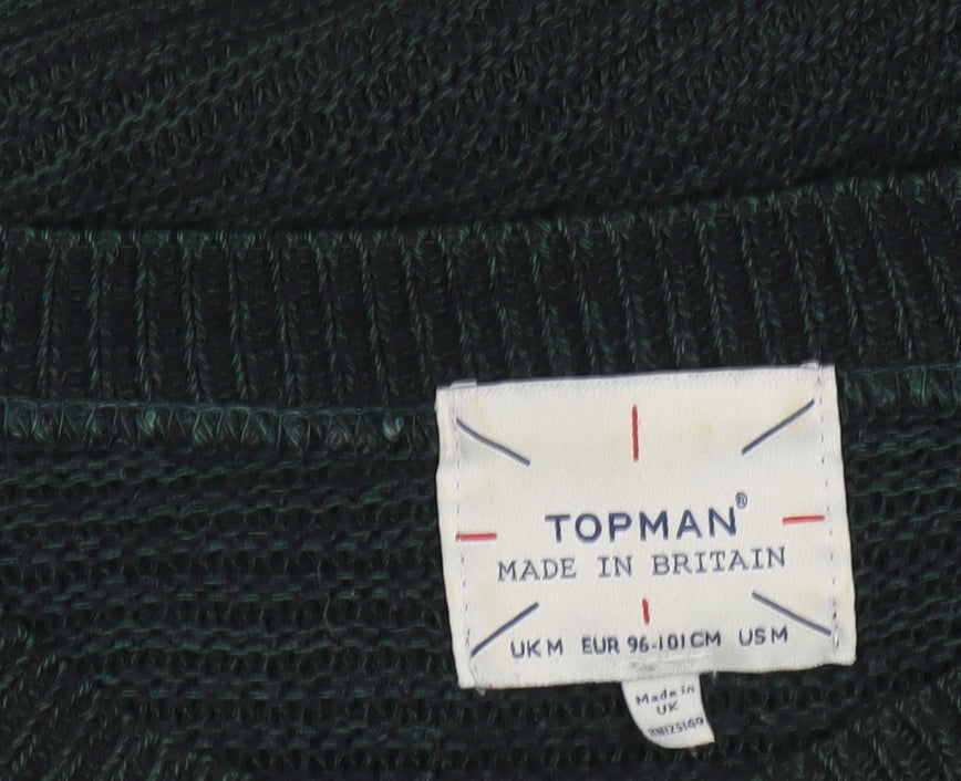 Topman Men’s Green Cotton Blend Pullover Jumper Size L Crew Neck