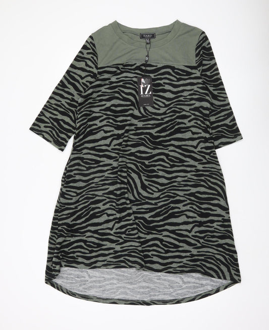 Izabel London Women’s Green Animal Print Shift Dress Size 10 Hi-Low