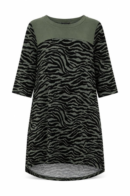 Izabel London Women’s Green Animal Print Shift Dress Size 10 Hi-Low