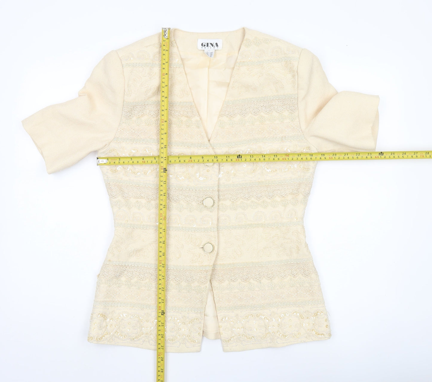 Gina Tricot Women’s Beige Short Sleeve Jacquard Suit Jacket Size 12