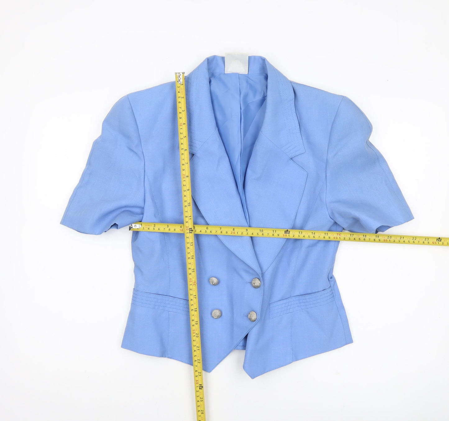 Jacques Vert Women’s Blue Short Sleeve Double Breasted Suit Jacket Size 12