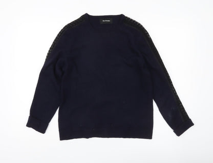 The Kooples Womens Blue Wool Cashmere Lace Pullover XS