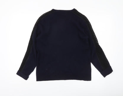 The Kooples Womens Blue Wool Cashmere Lace Pullover XS