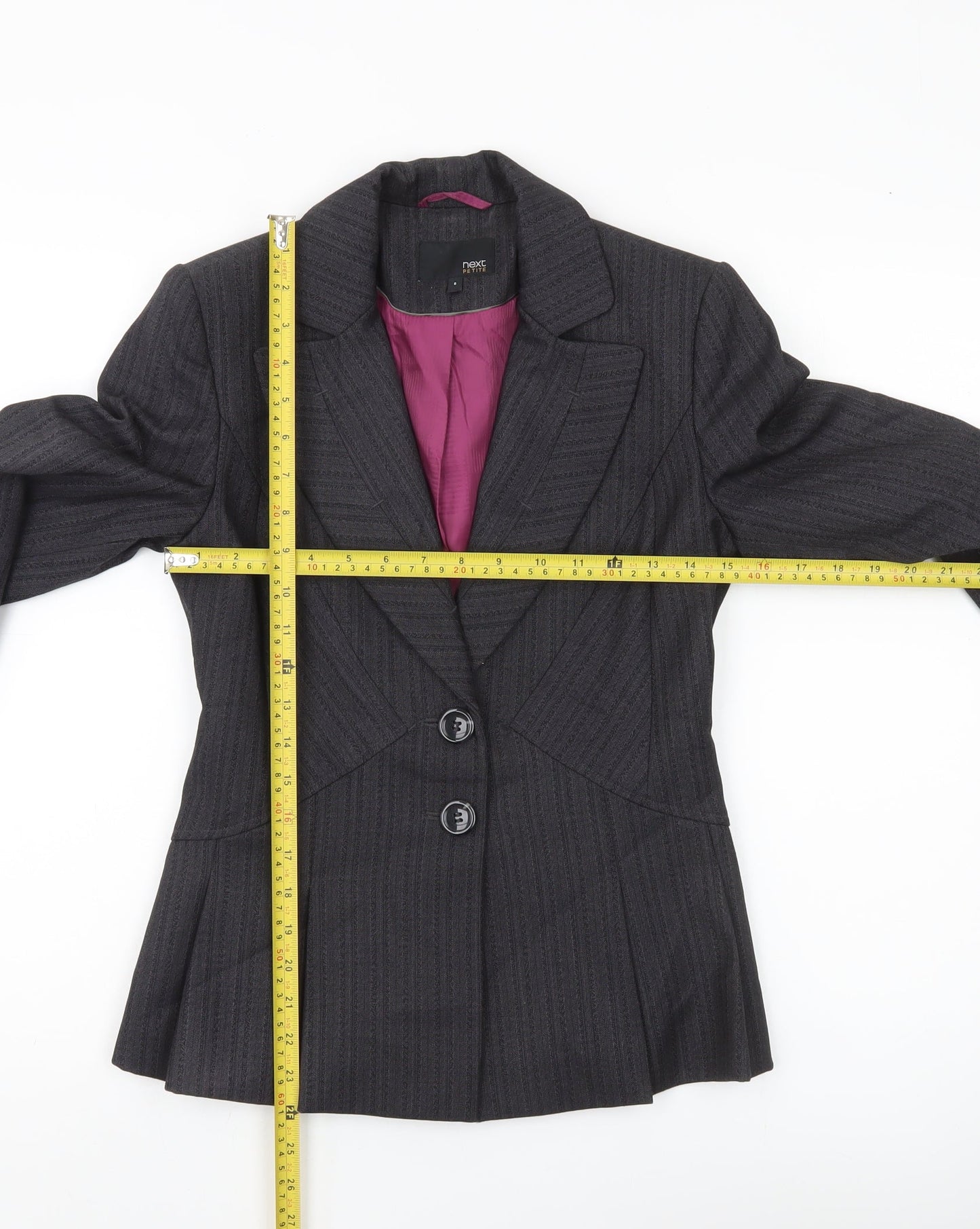 Next Women’s Grey Pinstripe Suit Jacket Size 8 Petite Tailored Formal