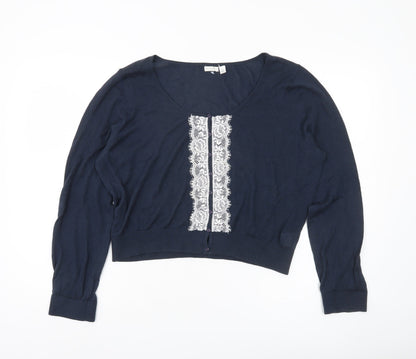 Edina Ronay Women’s Blue Lace Button Cardigan UK 16 XL Scoop Neck