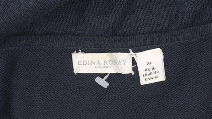 Edina Ronay Women’s Blue Lace Button Cardigan UK 16 XL Scoop Neck