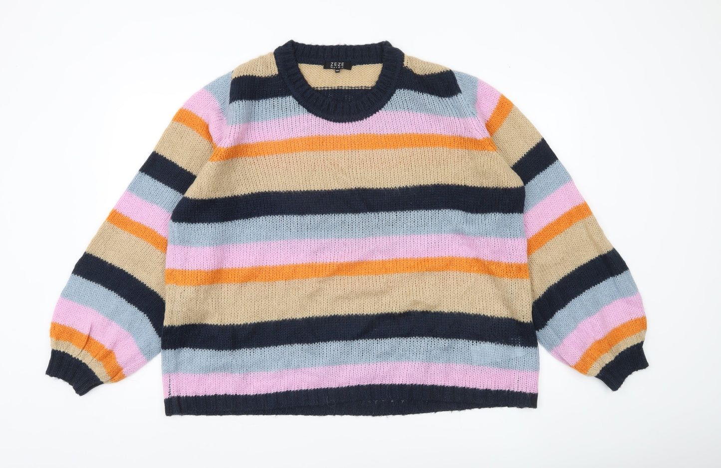 Ze-Ze Nordic Womens 3XL Multicoloured Striped Knit Jumper Pullover