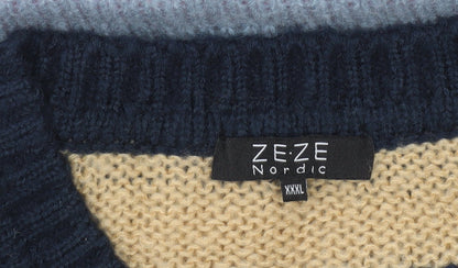Ze-Ze Nordic Womens 3XL Multicoloured Striped Knit Jumper Pullover