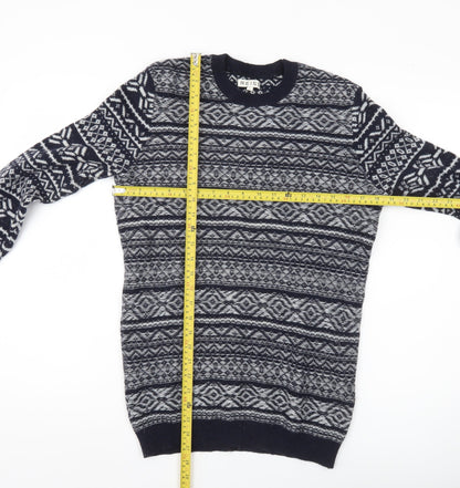 Reiss Men's Blue Fair Isle Wool Blend Jumper Size S Crew Neck