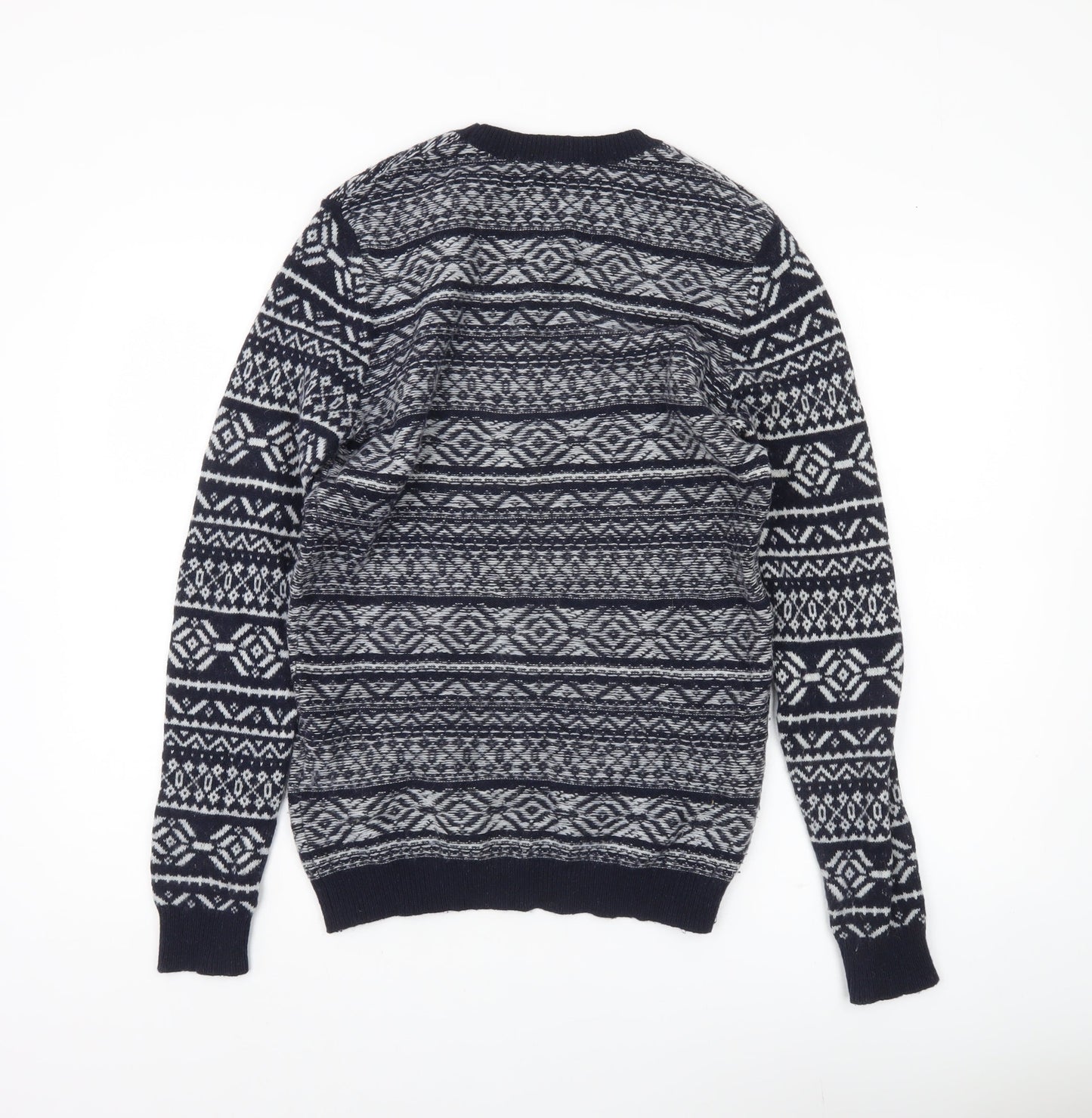 Reiss Men's Blue Fair Isle Wool Blend Jumper Size S Crew Neck