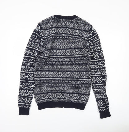 Reiss Men's Blue Fair Isle Wool Blend Jumper Size S Crew Neck