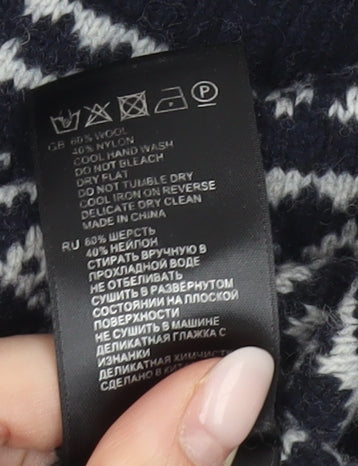 Reiss Men's Blue Fair Isle Wool Blend Jumper Size S Crew Neck