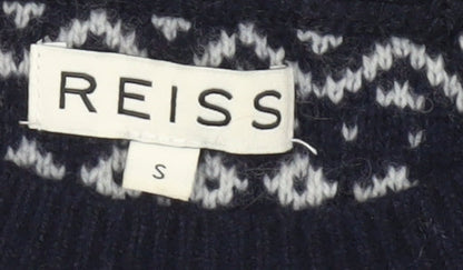 Reiss Men's Blue Fair Isle Wool Blend Jumper Size S Crew Neck