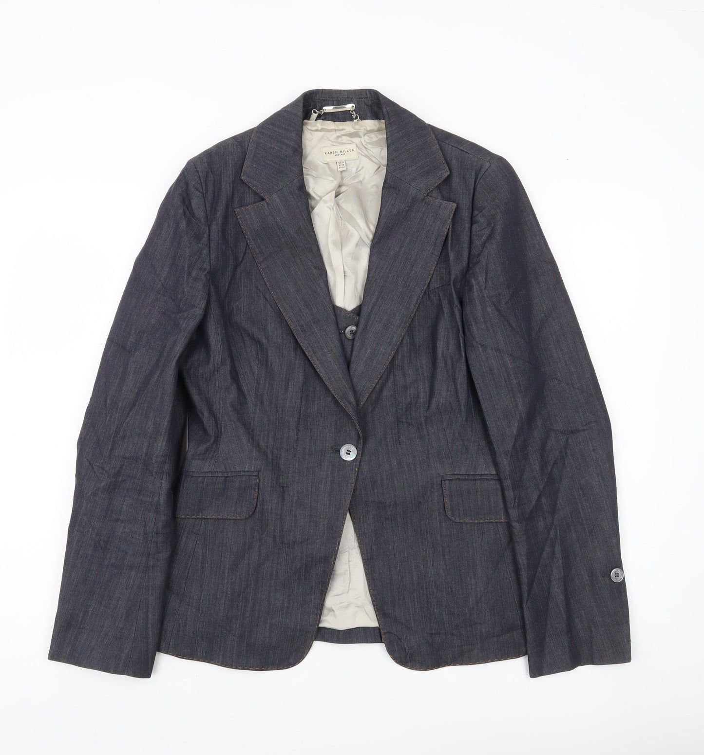 Karen Millen Women’s Blue Cotton Blend Slim Fit Blazer UK 14