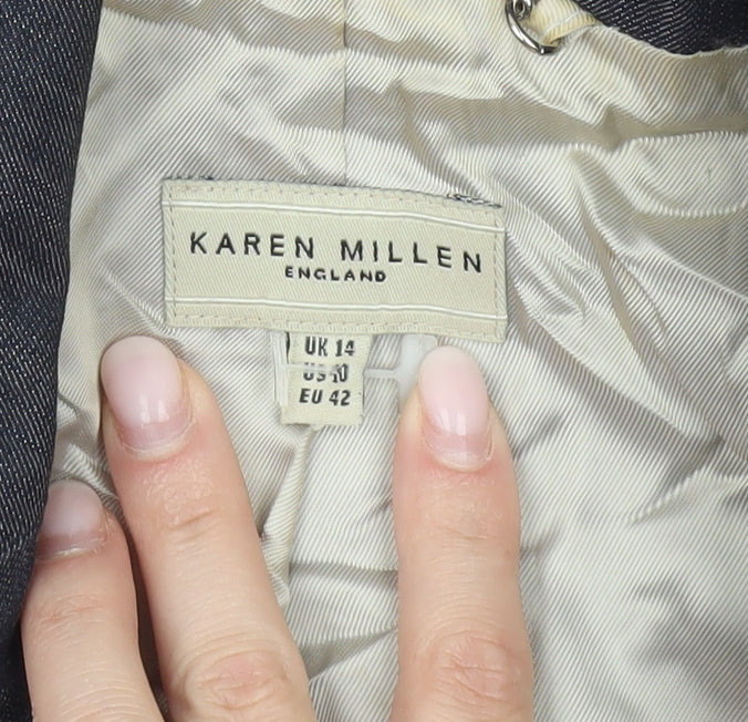 Karen Millen Women’s Blue Cotton Blend Slim Fit Blazer UK 14