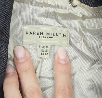 Karen Millen Women’s Blue Cotton Blend Slim Fit Blazer UK 14