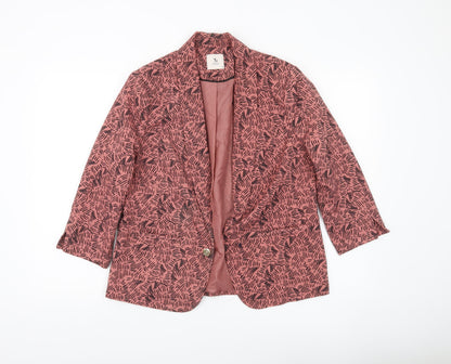 Tu Woman Pink Black Print Blazer Jacket Size 12 Regular Fit