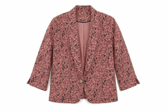 Front view of Tu Woman Pink Black Print Blazer Jacket, size 12, Regular Fit