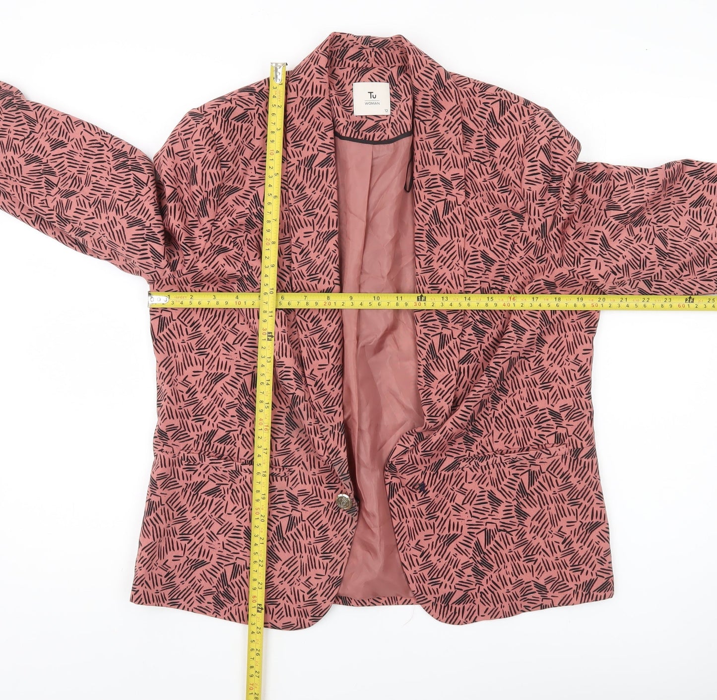 Tu Woman Pink Black Print Blazer Jacket Size 12 Regular Fit